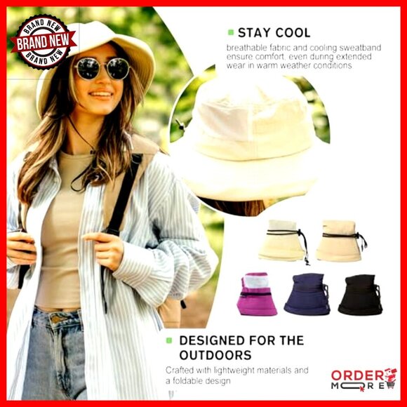 Wide Brim Bucket Sun Hat with Ponytail Hole UPF 50 Packable Travel main image 3